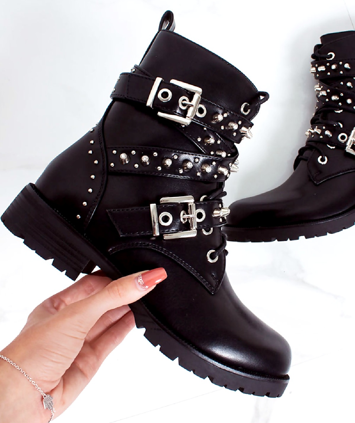 WOMENS LADIES ANKLE CHELSEA BLOCK CHUNKY HEEL STUDS GOTH