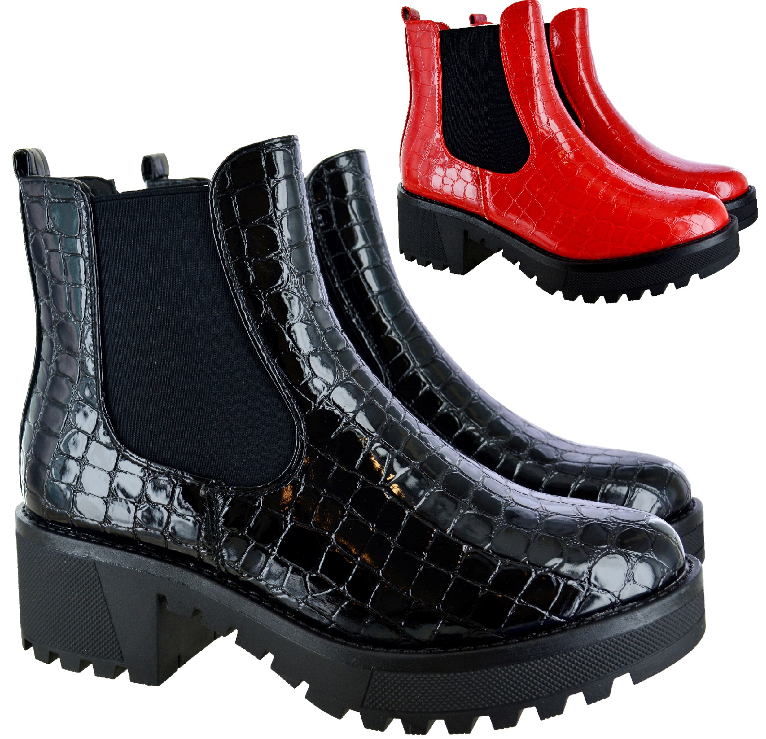 croc patent boots