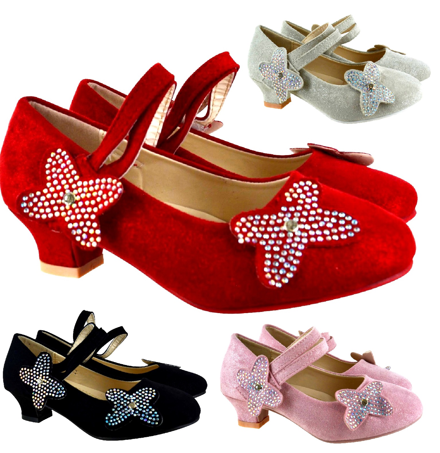 Girls Kids Glitter Dress Up Low Heeled Party Shoes Bridesmaid Size 8-2