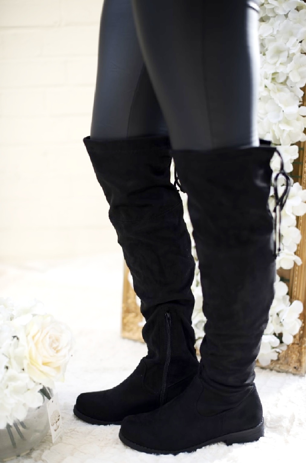 LADIES WOMENS FLAT HEEL OVER THE KNEE HIGH LONG FAUX SUEDE ZIP THIGH