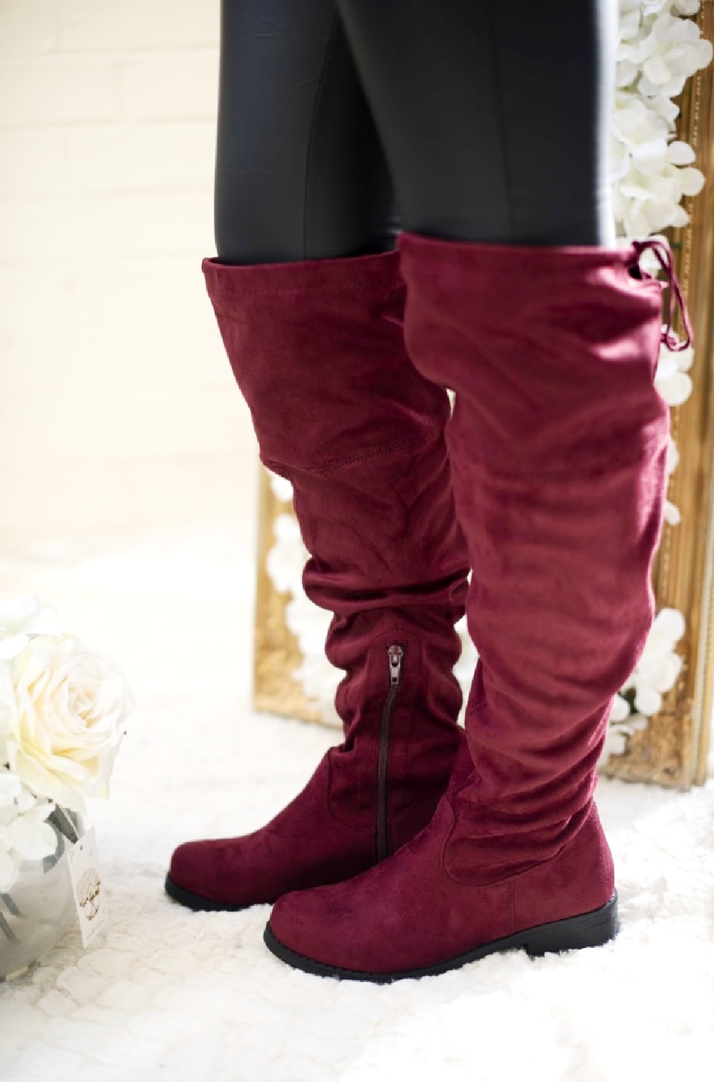 LADIES WOMENS FLAT HEEL OVER THE KNEE HIGH LONG FAUX SUEDE ZIP THIGH