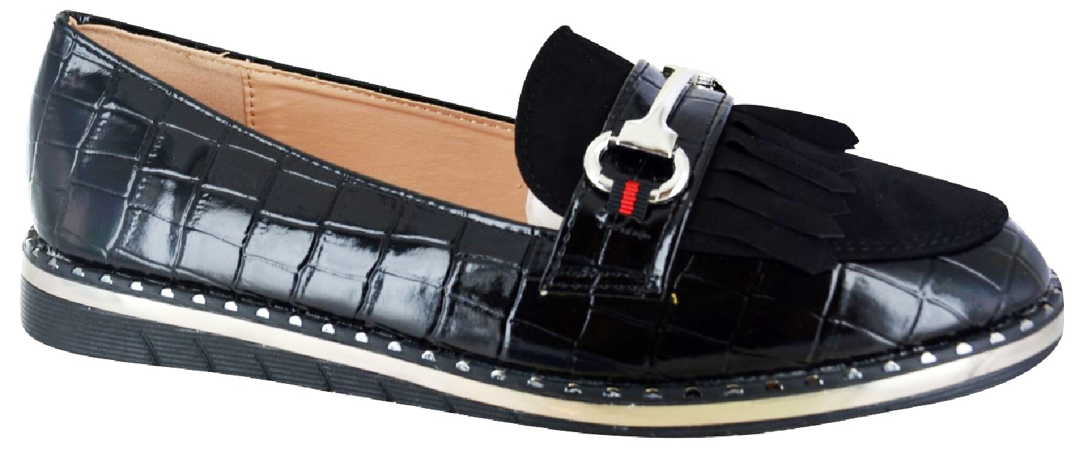 LADIES WOMENS FLAT COMFY BUCKLE CROC BROGUE SLIP ON OFFICE LADIES WOMENS FLAT COMFY BUCKLE CROC BROGUE SLIP ON OFFICE