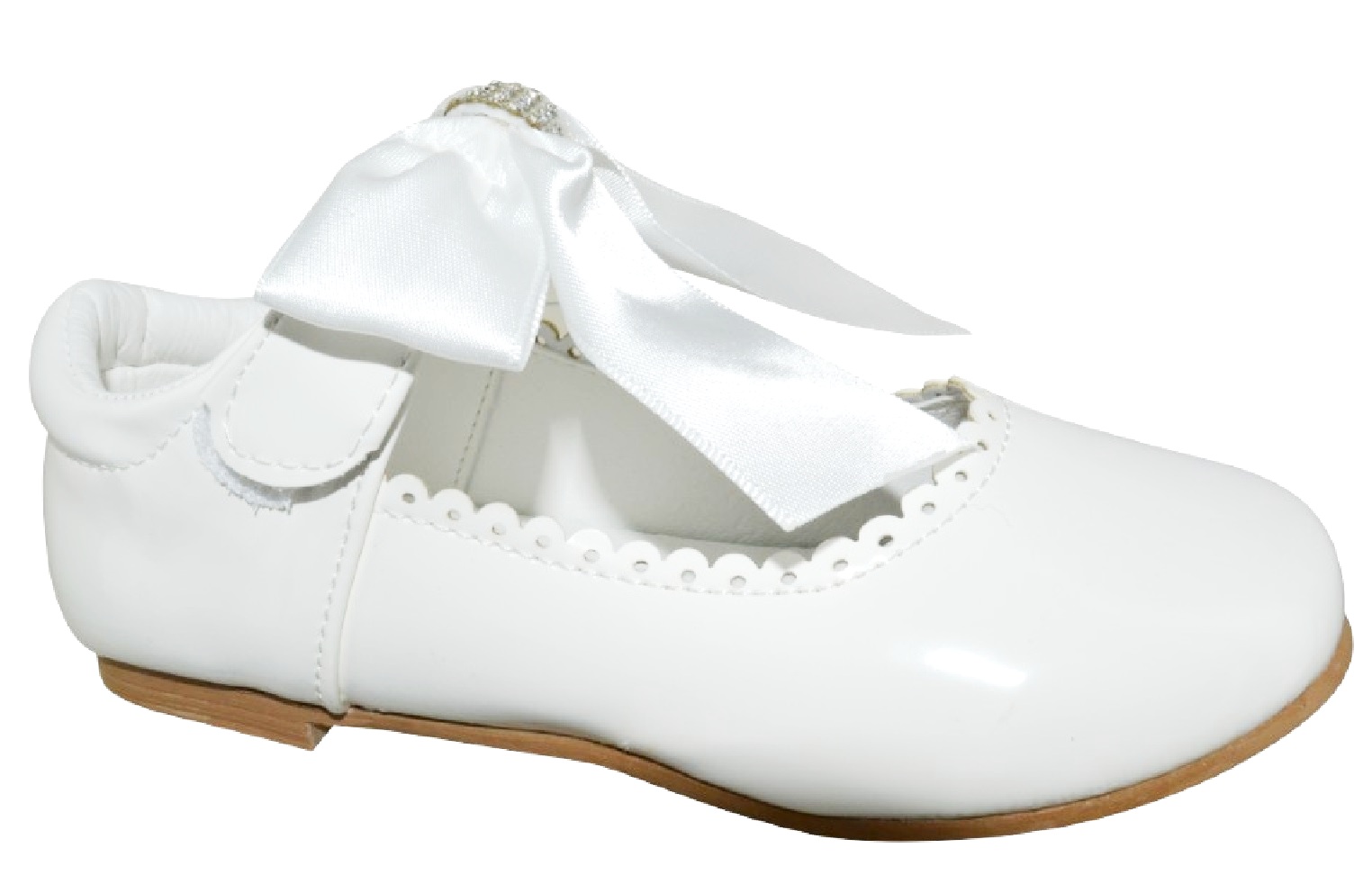 GIRLS KIDS FLAT PATENT DIAMANTE BOW CHILDRENS SHINY