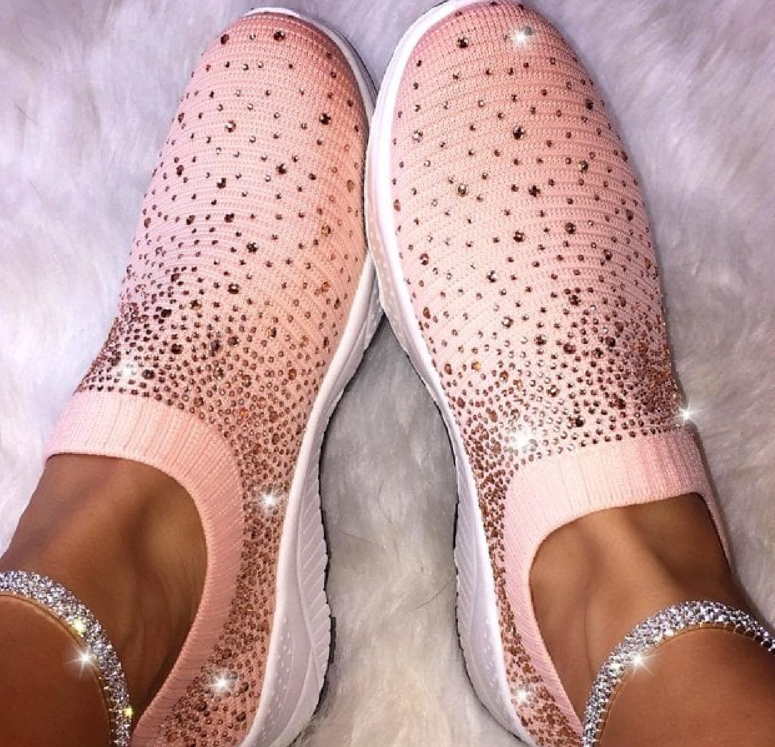 GIRLS LADIES WOMENS SLIP ON DIAMANTE CRYSTAL DESIGNER