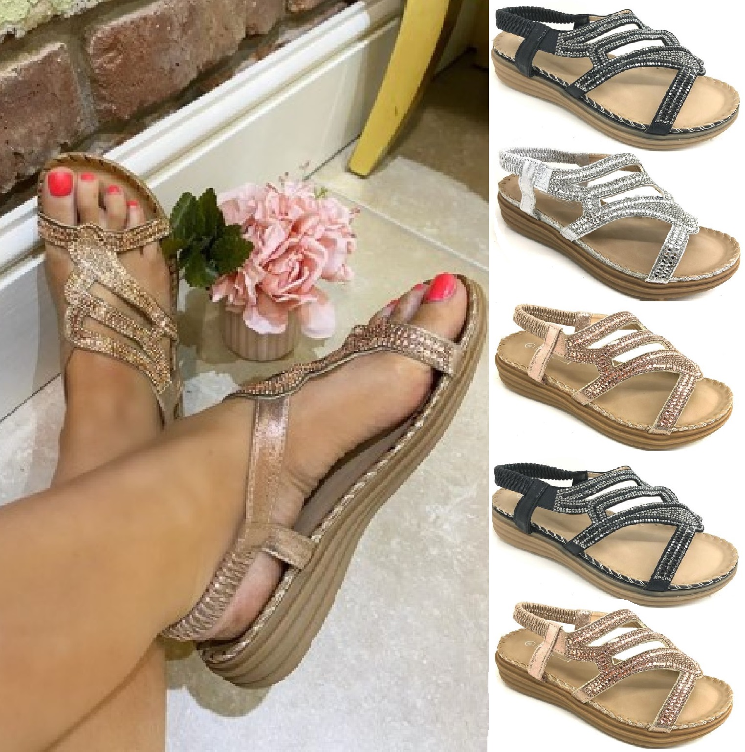 ladies flat walking sandals