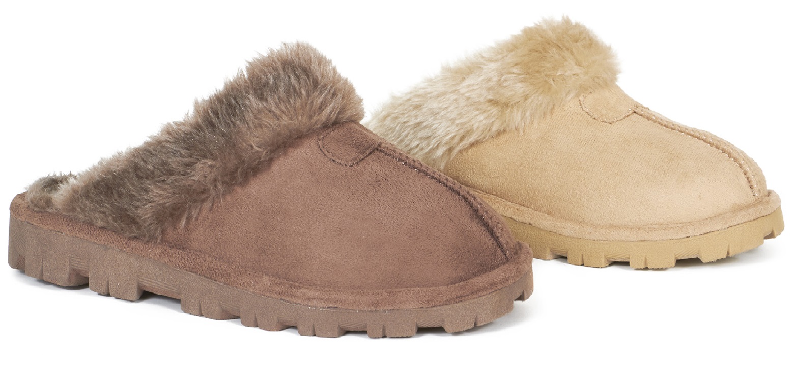 LADIES WOMENS WARM HARD SOLE FAUX FUR LINED INDOOR COMFY SLIPPERS SHOES