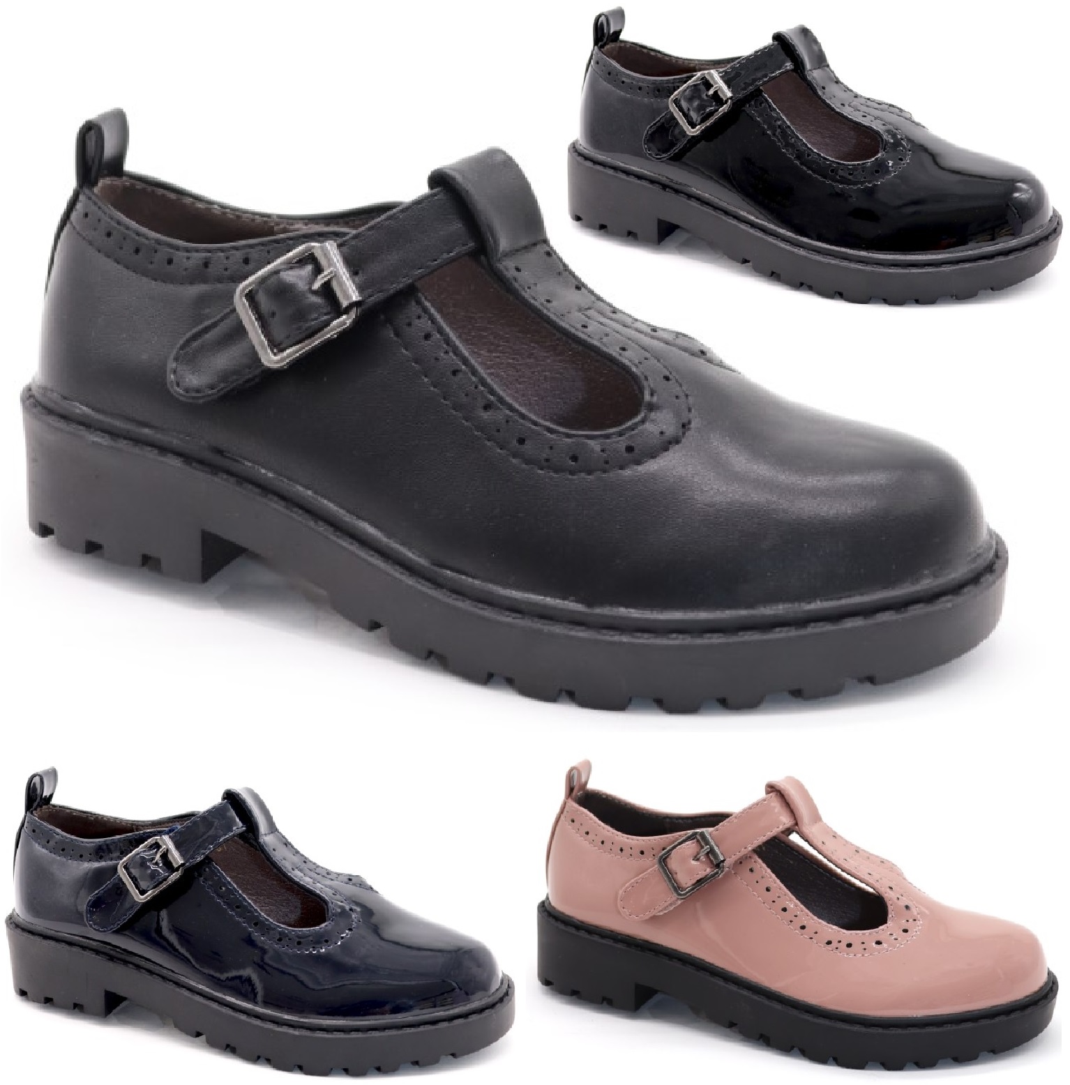 GIRLS KIDS LOAFERS BLACK BACK TO SCHOOL DOLLY BUCKLE STRAP FLAT SOLE