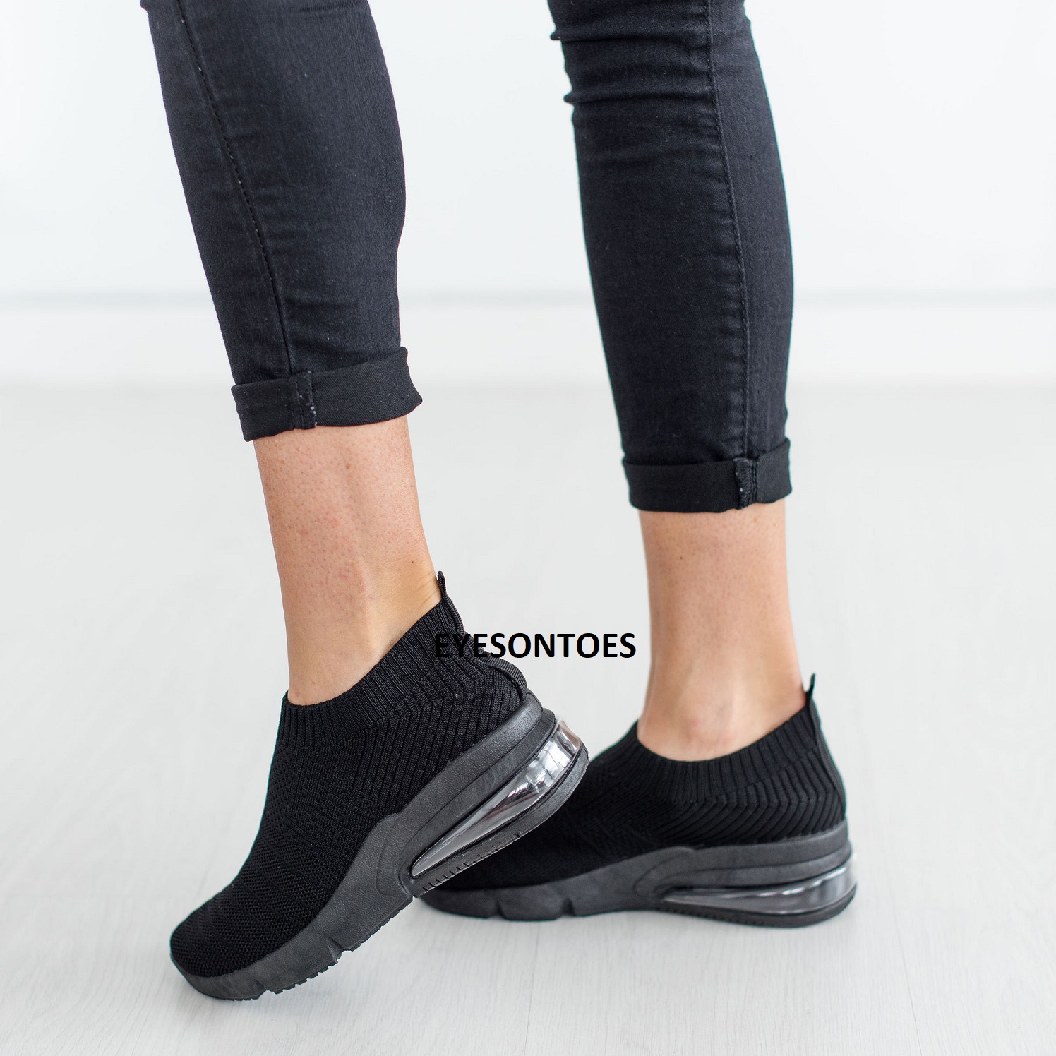 black slip on sock trainers
