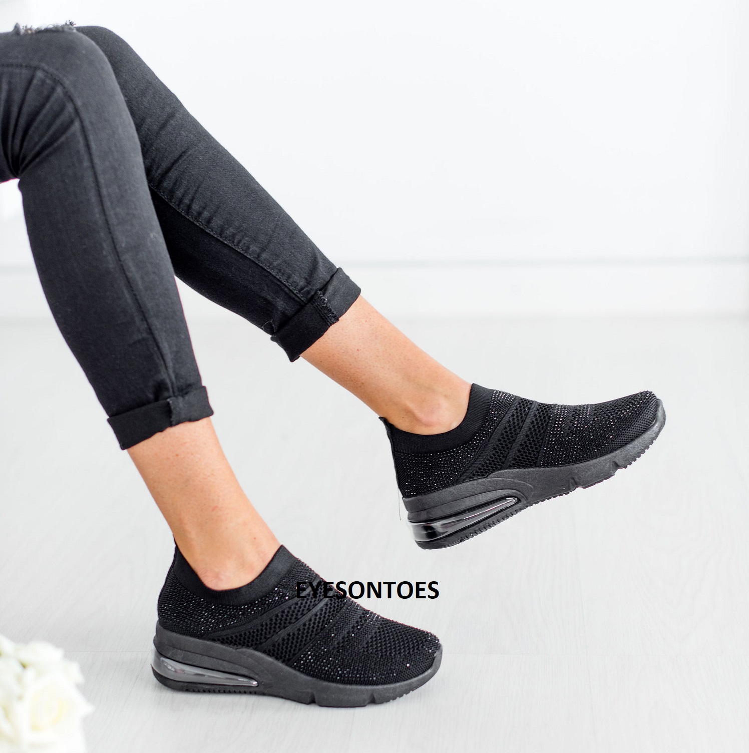 black slip on sock trainers