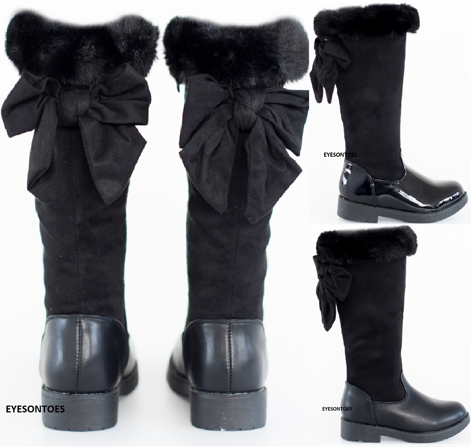 kids black fur boots