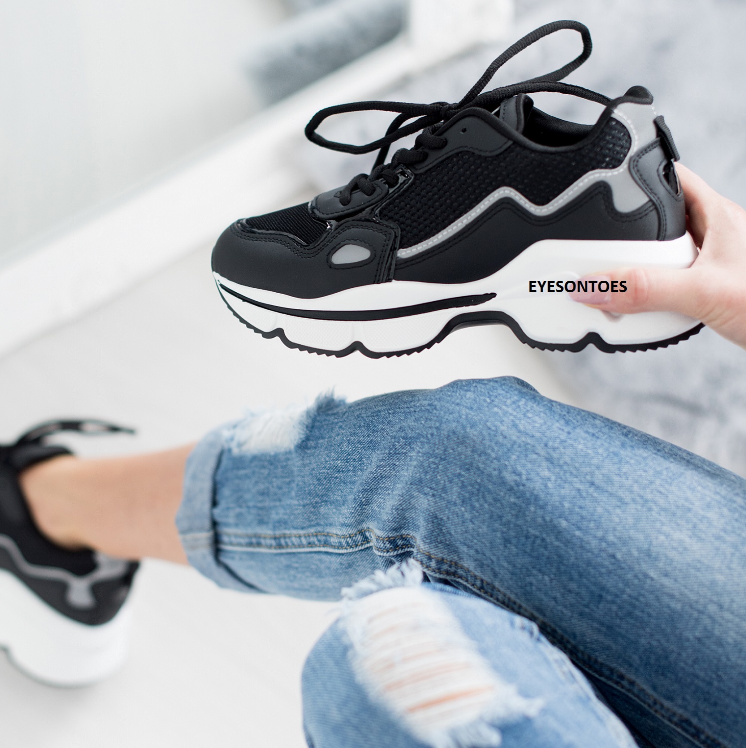 ZAPATILLAS DE MUJER CON CORDONES SUELA GRUESA CORRER DEPORTE GIMNASIO ENTRENADORES TALLA - Imagen 7 de 22