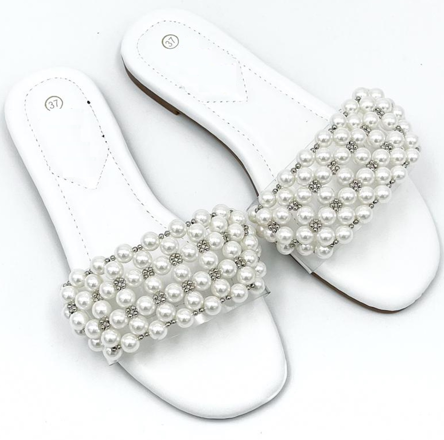 flat mules with pearls