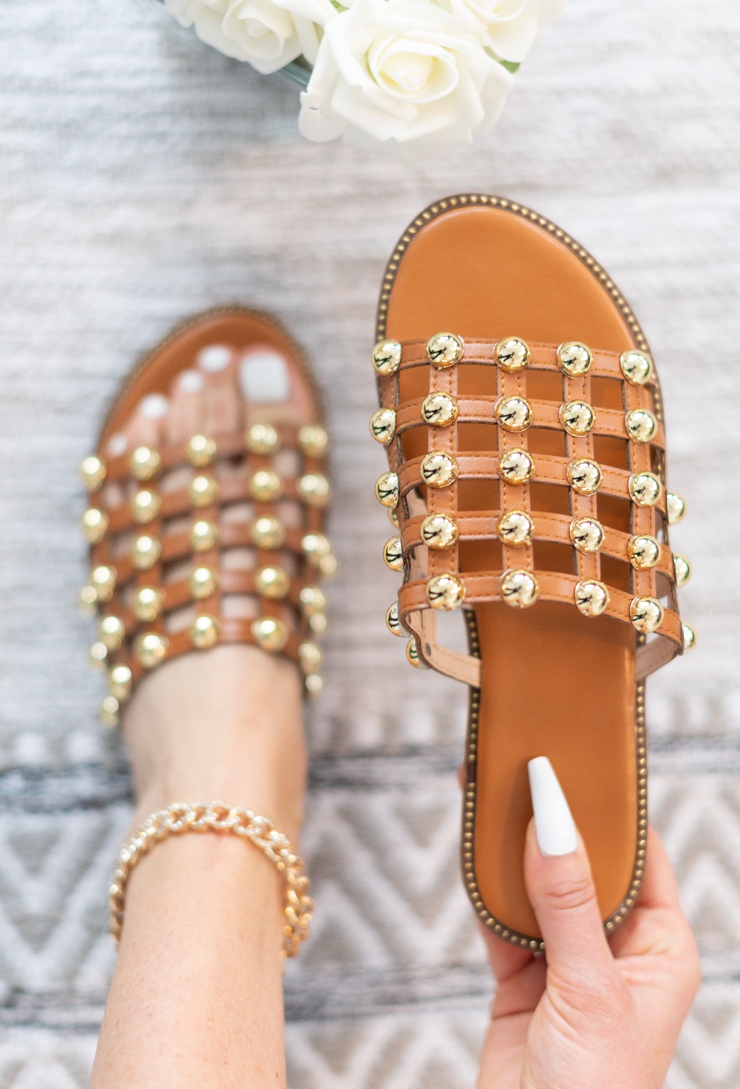 LADIES SLIDERS STUDDED CAGE SLIDES FLAT WOMENS SUMMER BLING SANDALS SHOES SIZE - Picture 22 of 26