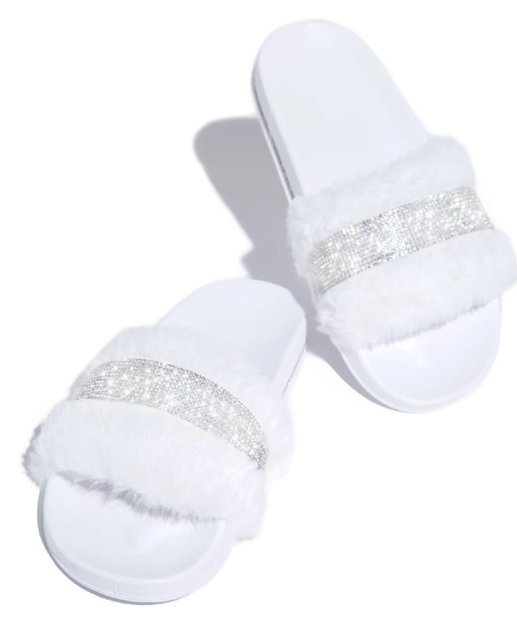 LADIES WOMENS SLIP ON DIAMANTE SLIDES FUAX FLUFFY SLIDERS SLIPPERS ...