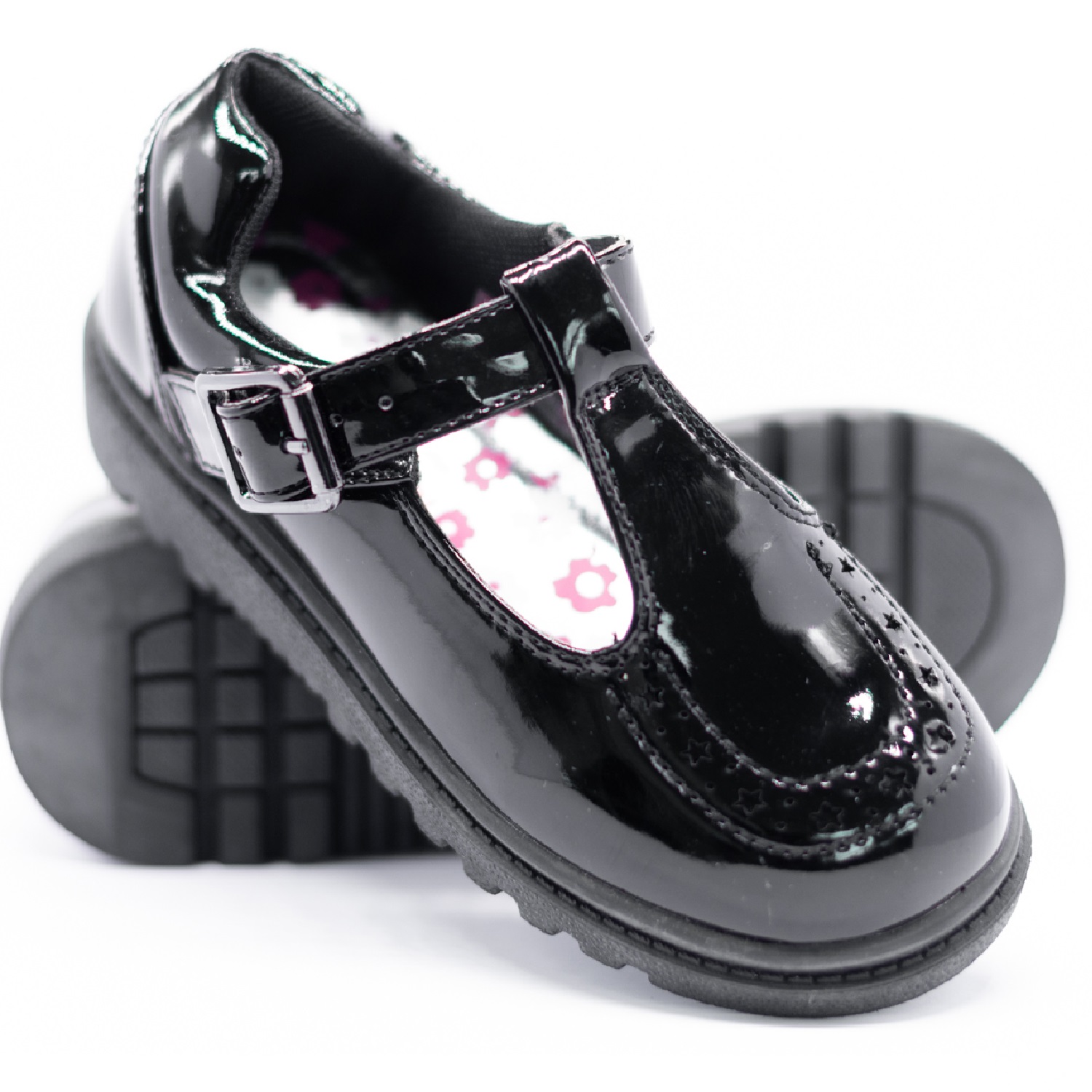 KIDS GIRLS FLAT BLACK BACK TO SCHOOL LOAFERS DOLLY T-BAR STRAP BUCKLE SHOES  9-3 | eBay