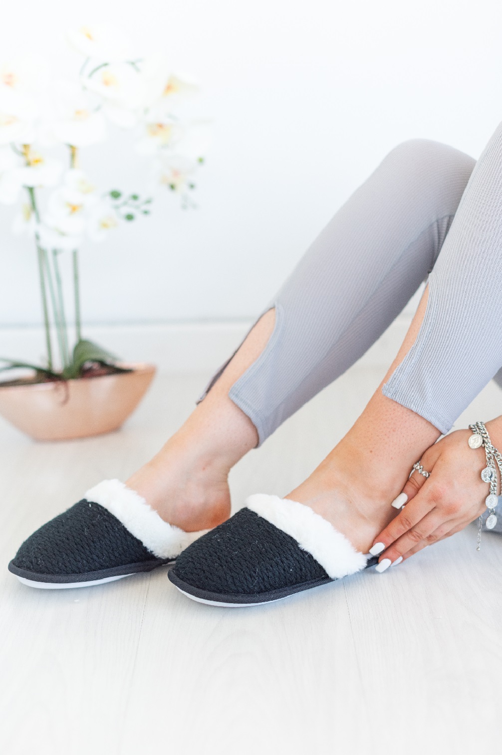 PANTOFOLE DA INTERNO DONNA FLAT SLIP ON FODERA IN PILE A MAGLIA CALDA SUOLA RIGIDA - Foto 4 di 36