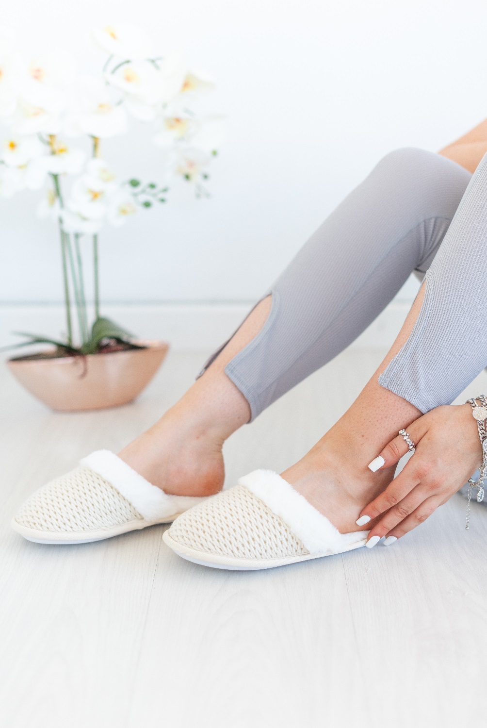 PANTOFOLE DA INTERNO DONNA FLAT SLIP ON FODERA IN PILE A MAGLIA CALDA SUOLA RIGIDA - Foto 12 di 36