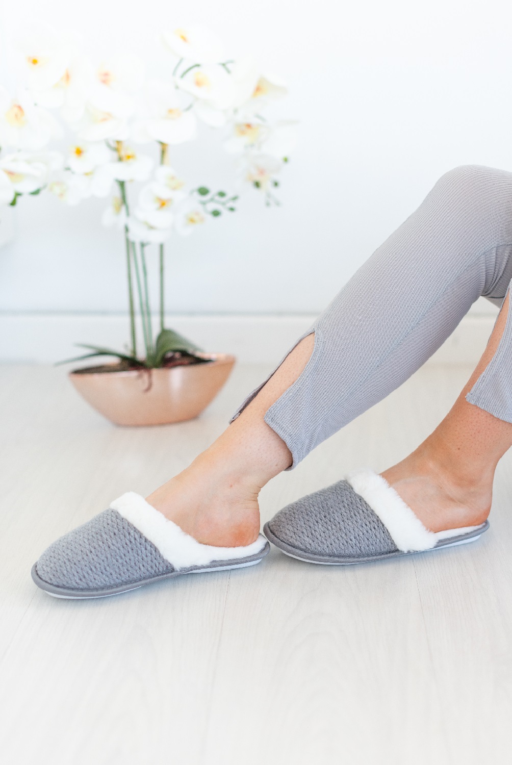 PANTOFOLE DA INTERNO DONNA FLAT SLIP ON FODERA IN PILE A MAGLIA CALDA SUOLA RIGIDA - Foto 17 di 36