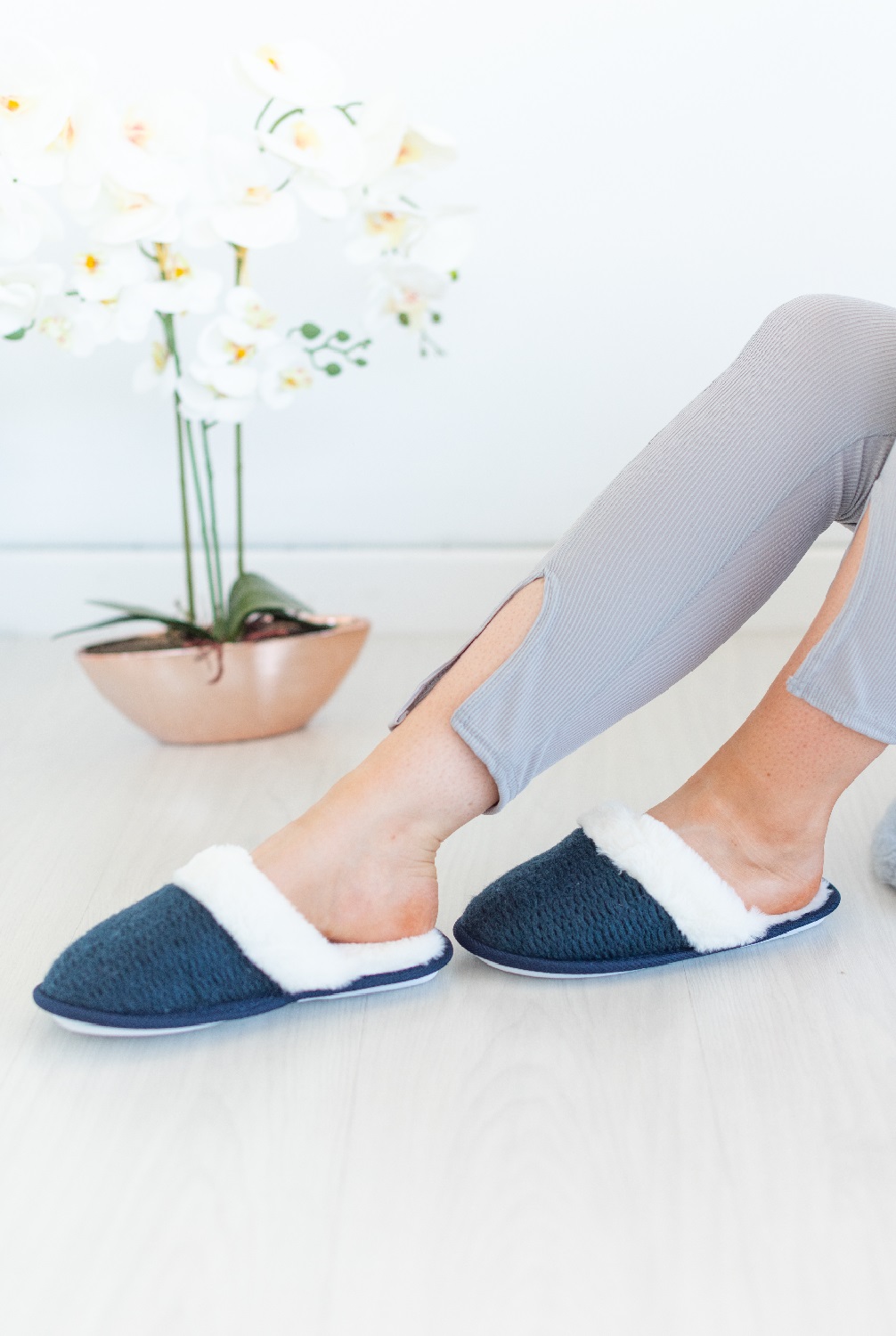 PANTOFOLE DA INTERNO DONNA FLAT SLIP ON FODERA IN PILE A MAGLIA CALDA SUOLA RIGIDA - Foto 24 di 36