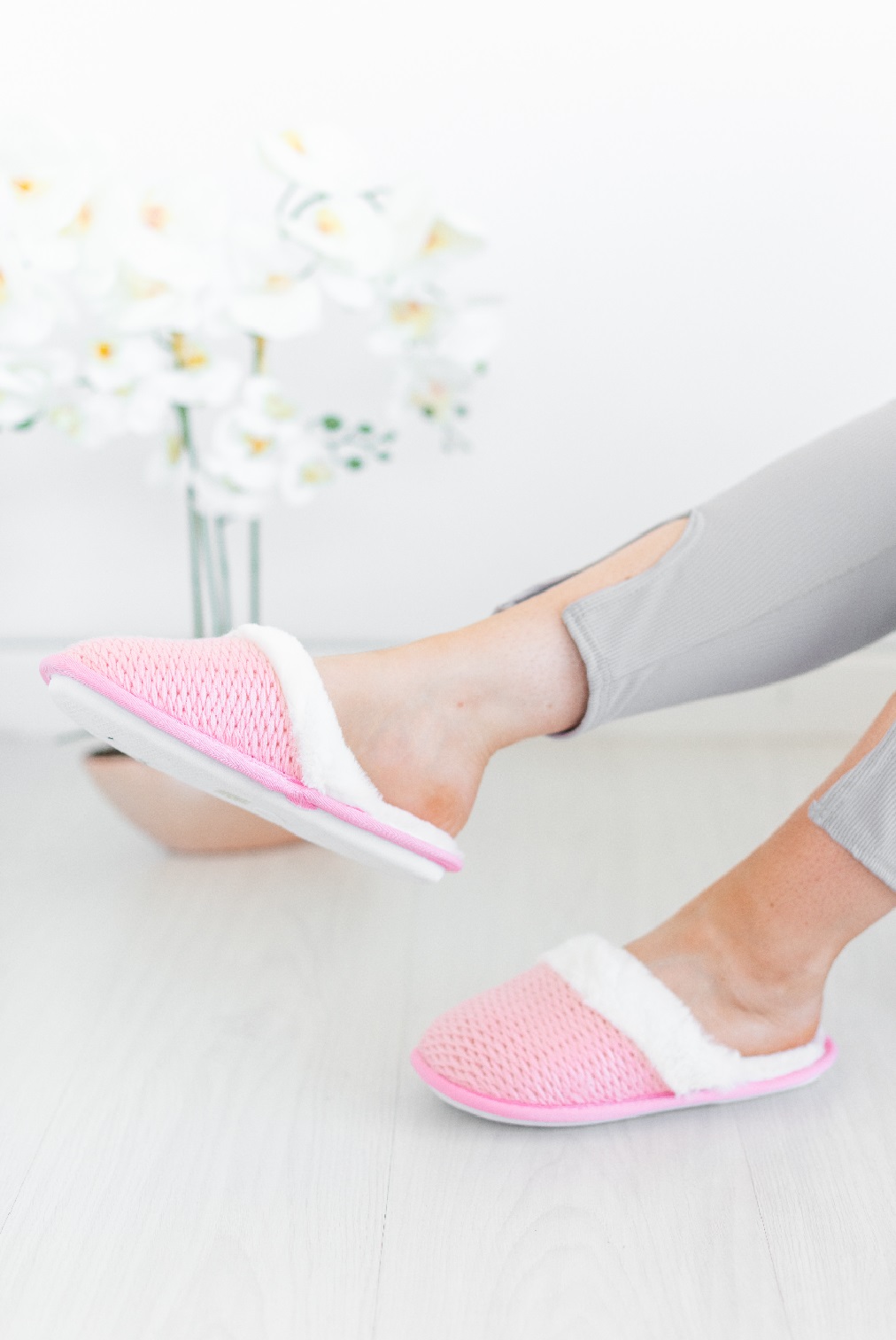 PANTOFOLE DA INTERNO DONNA FLAT SLIP ON FODERA IN PILE A MAGLIA CALDA SUOLA RIGIDA - Foto 33 di 36