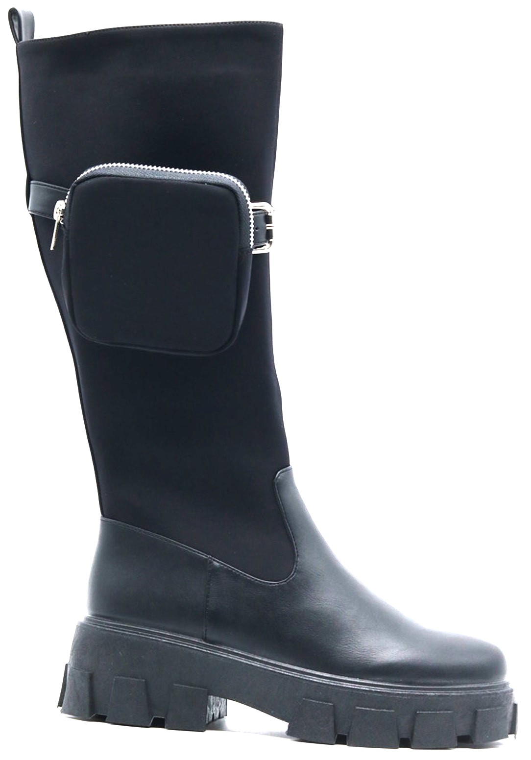 WOMENS PUNK BIKER KNEE HIGH LADIES CHUNKY SOLE POCKET GOTH FASHION BOOTS SIZE UK