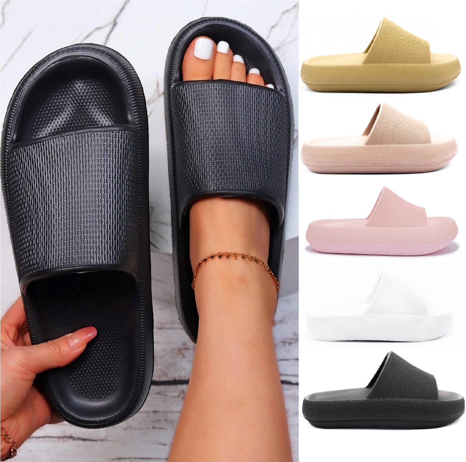 上品な足元★THE ROW Foam light grey rubber sandals Amazon.com: Rubber Sandals for Women with Fuzzy on Top