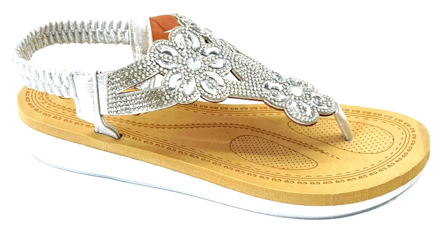 LADIES WOMENS GLITTER DIAMANTE PLATFORM COMFY WEDGE FLATFORM SUMMER SANDALS SZ