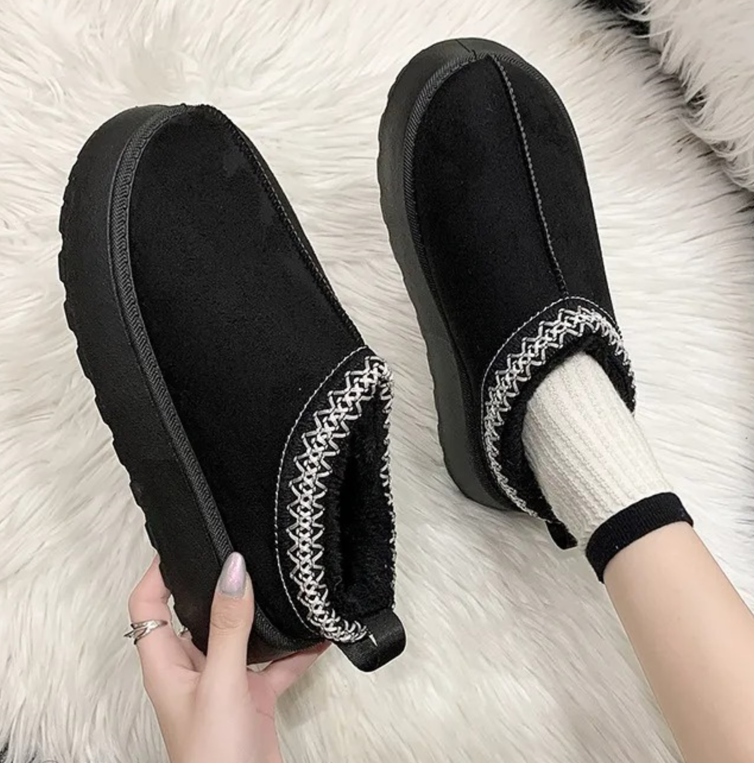 STIVALI PANTOFOLE DONNA SLIP ON IN OUT DOOR DONNA PLATEAU CALDI COMODI PELLICCIA SINTETICA - Foto 12 di 18