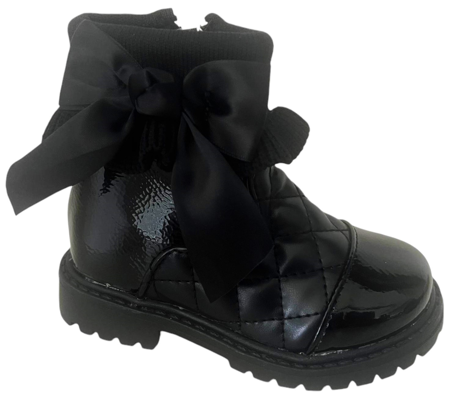 KIDS GIRLS BABY INFANTS FLAT SPANISH BOW SATIN PATENT WINTER ZIP
