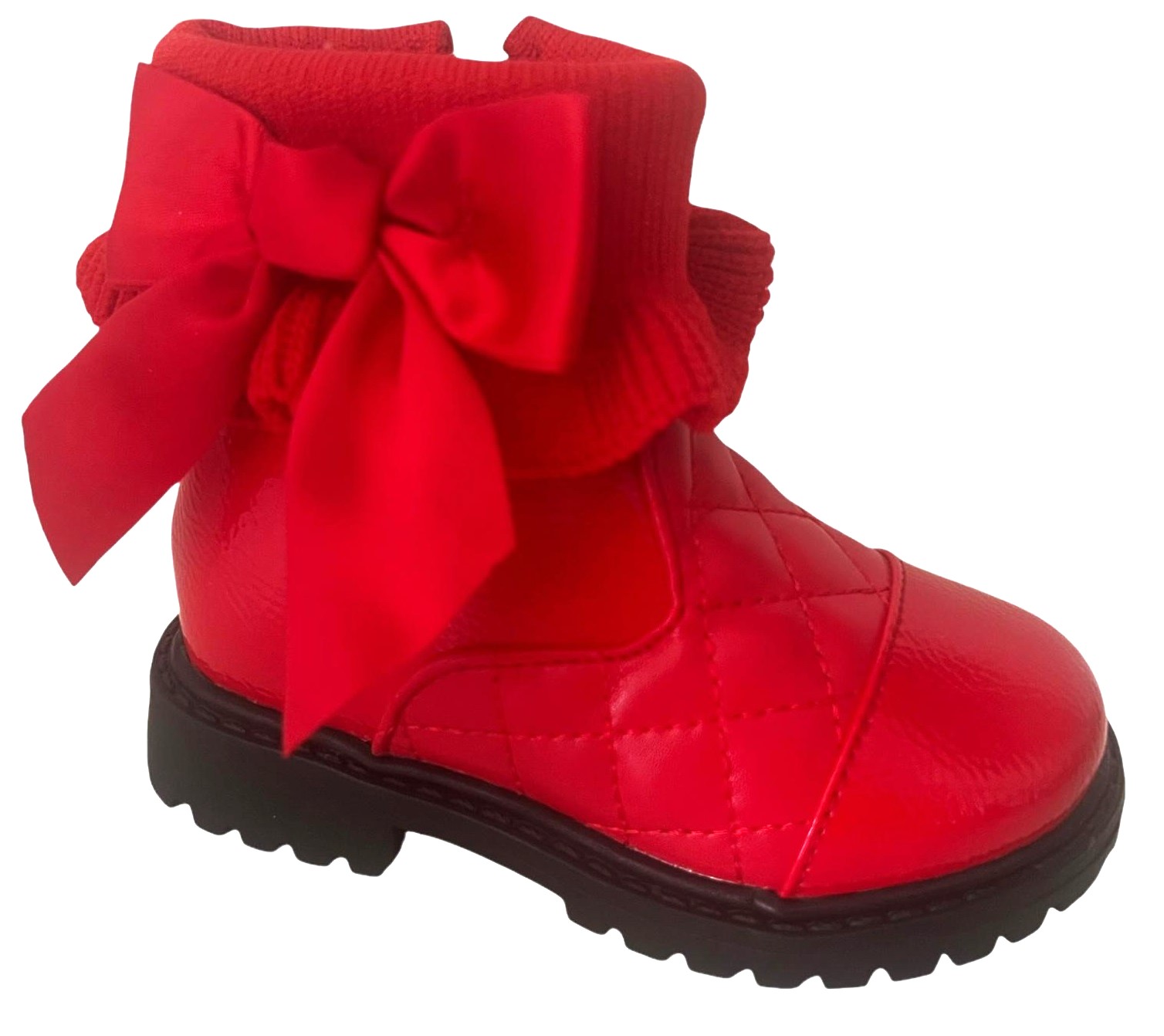 KIDS SPANISH BOW SATIN GIRLS BABY INFANTS FLAT PATENT WINTER ZIP ANKLE BOOTS SZ