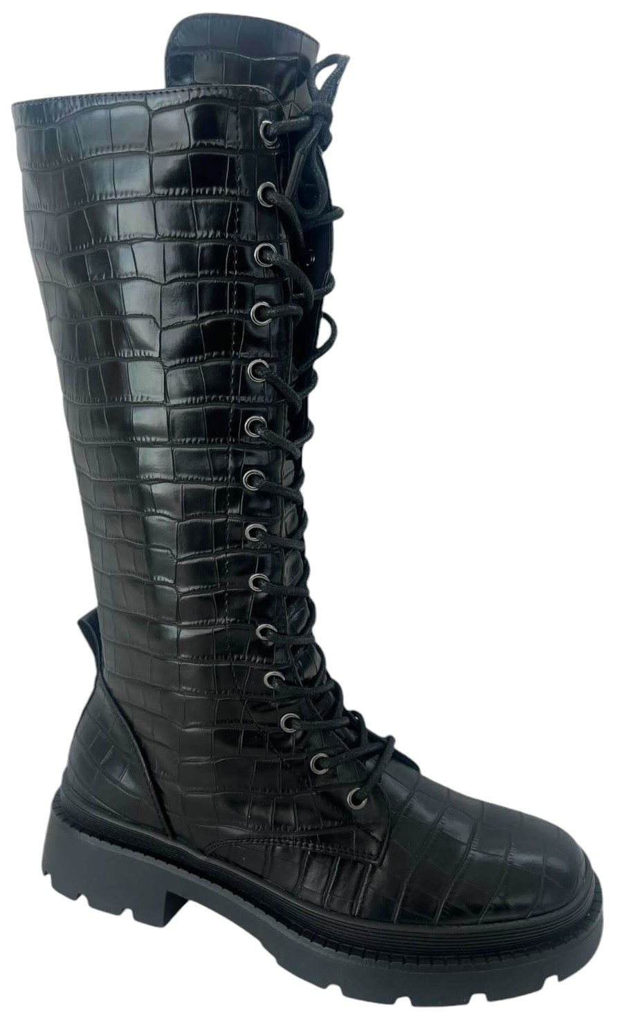 LADIES WOMENS CHUNKY SOLE LACE UP KNEE HIGH LONG RIDING FASHION SHOES BOOTS SIZE