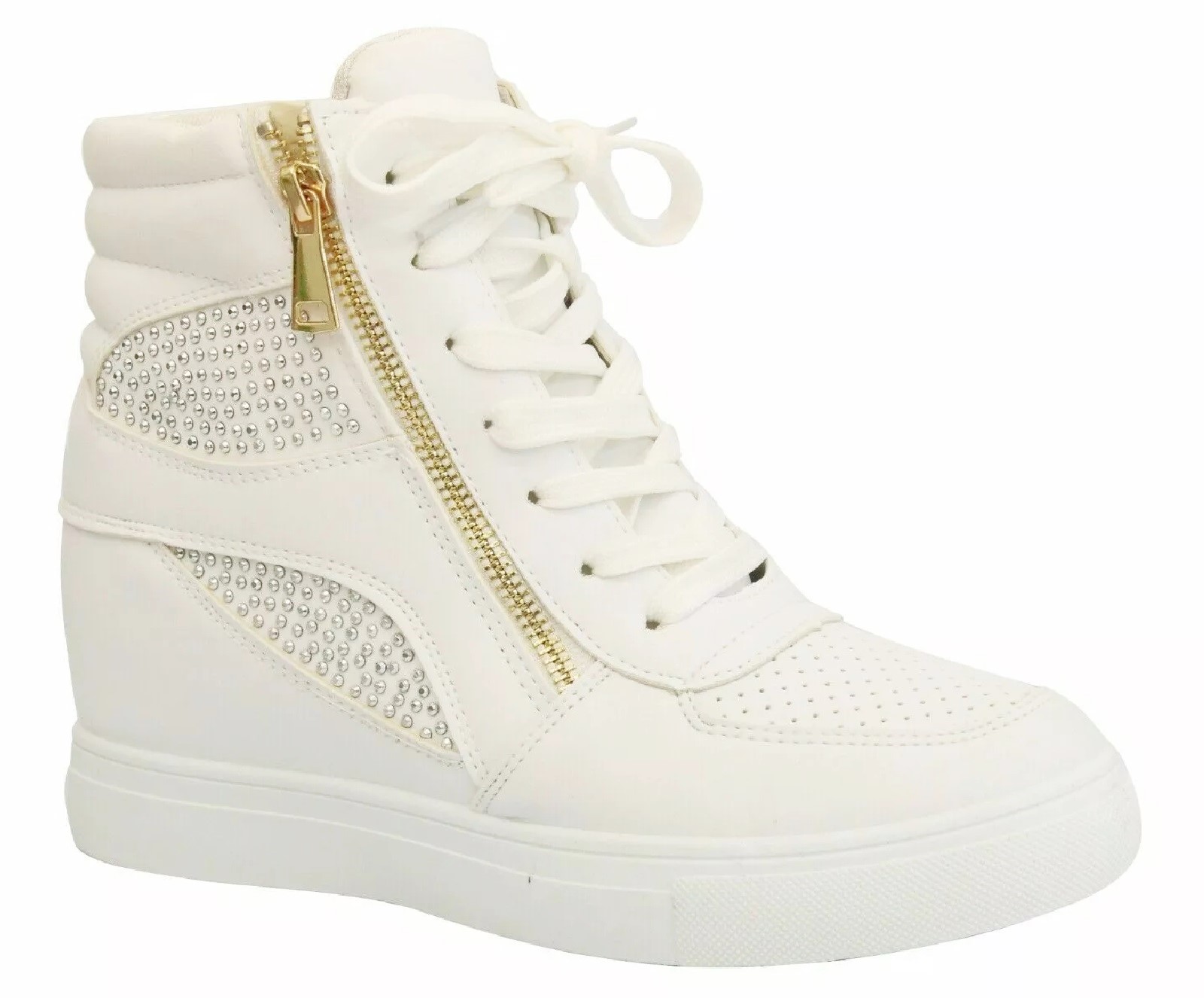 DAMAS MUJERES DIAMANTE CUÑA OCULTA ZAPATILLAS ALTAS BOTINES ZAPATILLAS TALLA - Imagen 8 de 9