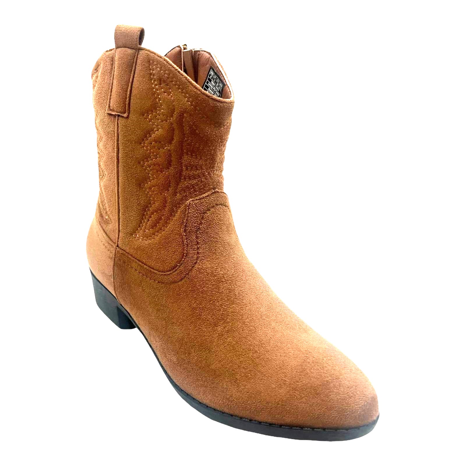 LADIES WOMENFAUX SUEDE WESTERN TEXAS COWBOY ANKLE S BLOCK HEEL ZIP UP BOOTS SIZE - Picture 9 of 19