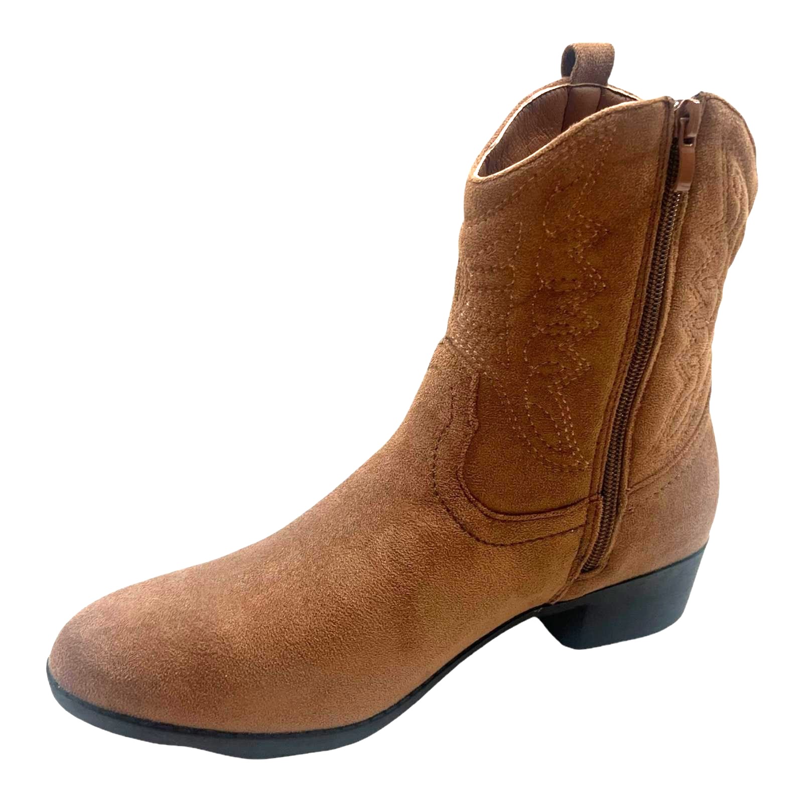 LADIES WOMENFAUX SUEDE WESTERN TEXAS COWBOY ANKLE S BLOCK HEEL ZIP UP BOOTS SIZE - Picture 11 of 19