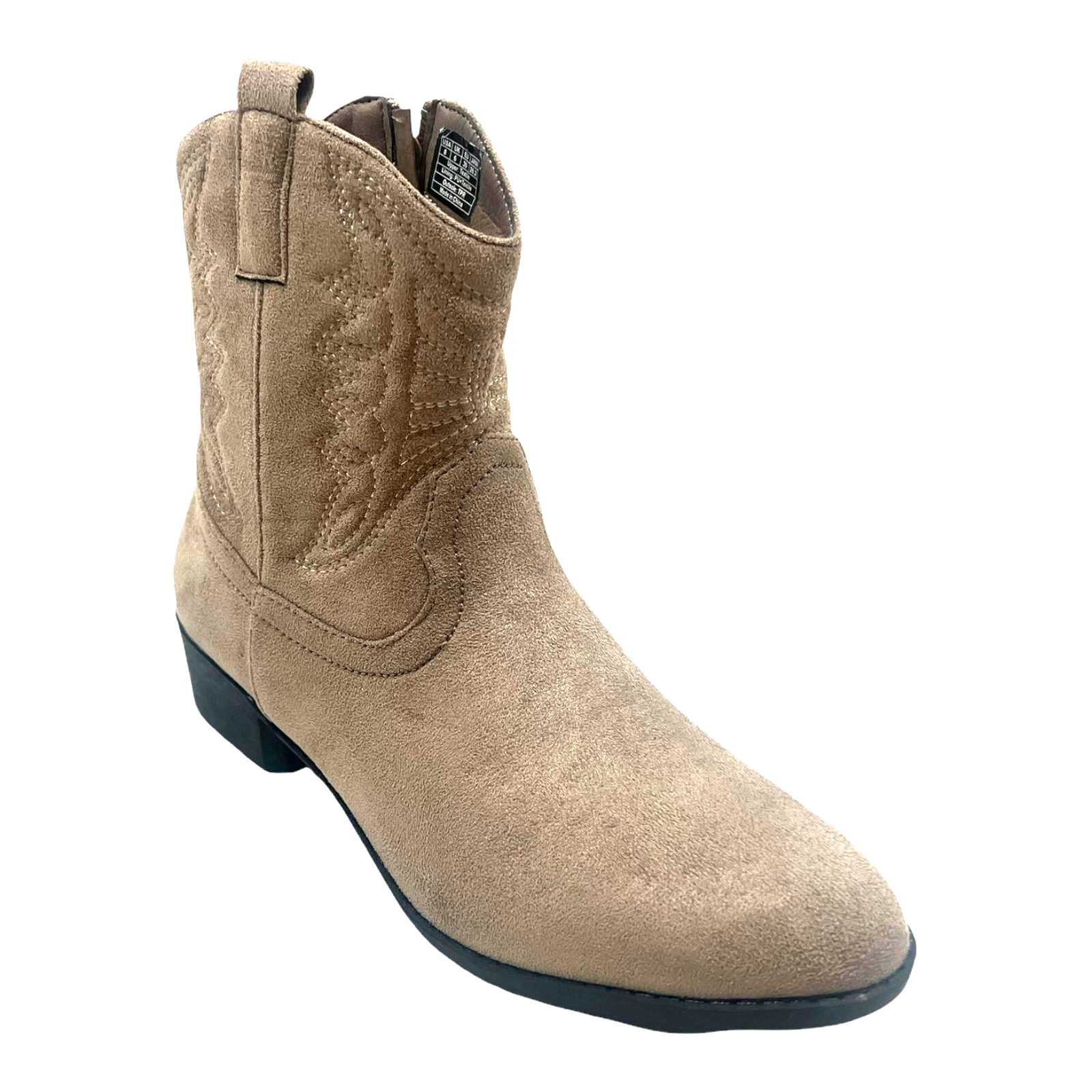 LADIES WOMENFAUX SUEDE WESTERN TEXAS COWBOY ANKLE S BLOCK HEEL ZIP UP BOOTS SIZE - Picture 15 of 19