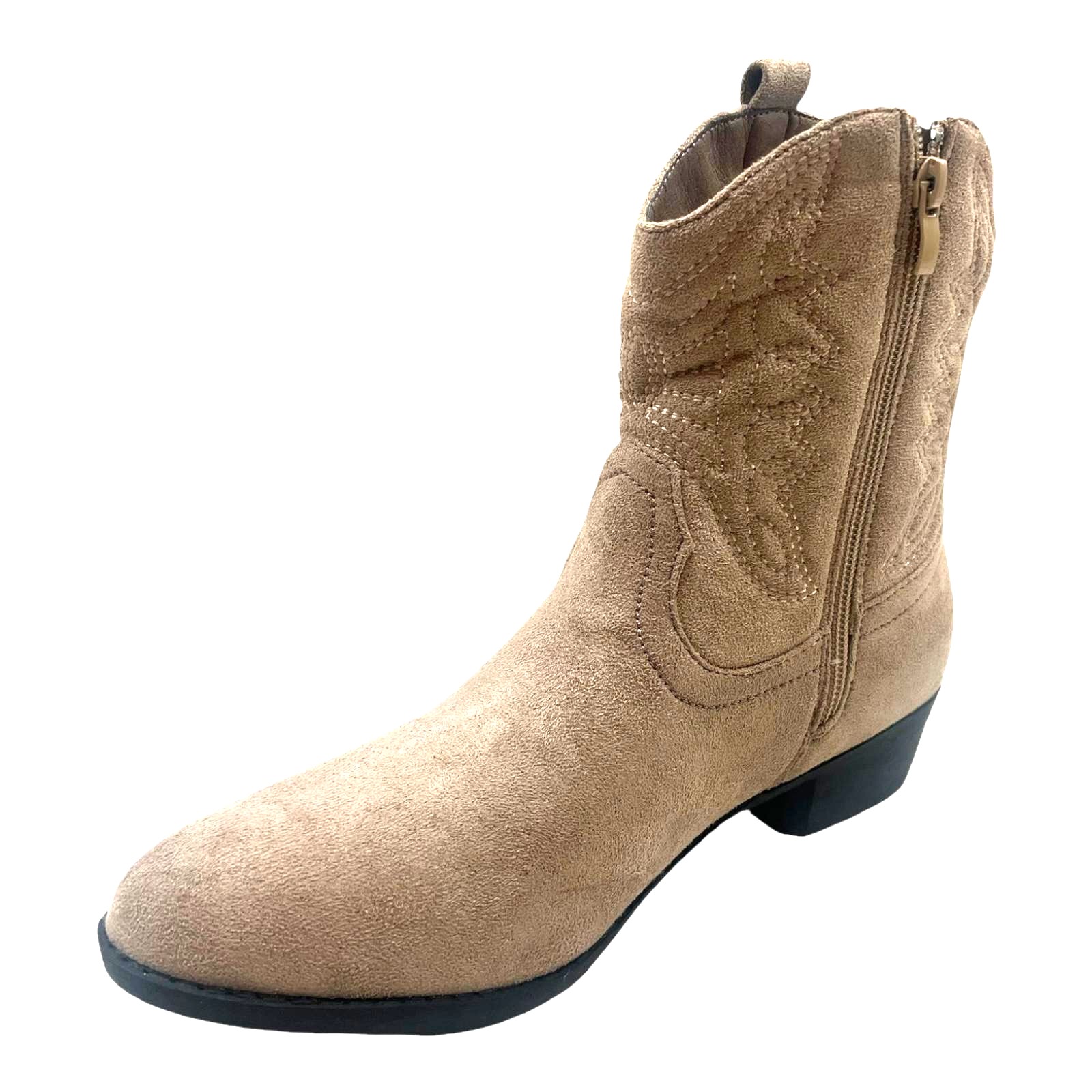 LADIES WOMENFAUX SUEDE WESTERN TEXAS COWBOY ANKLE S BLOCK HEEL ZIP UP BOOTS SIZE - Picture 17 of 19