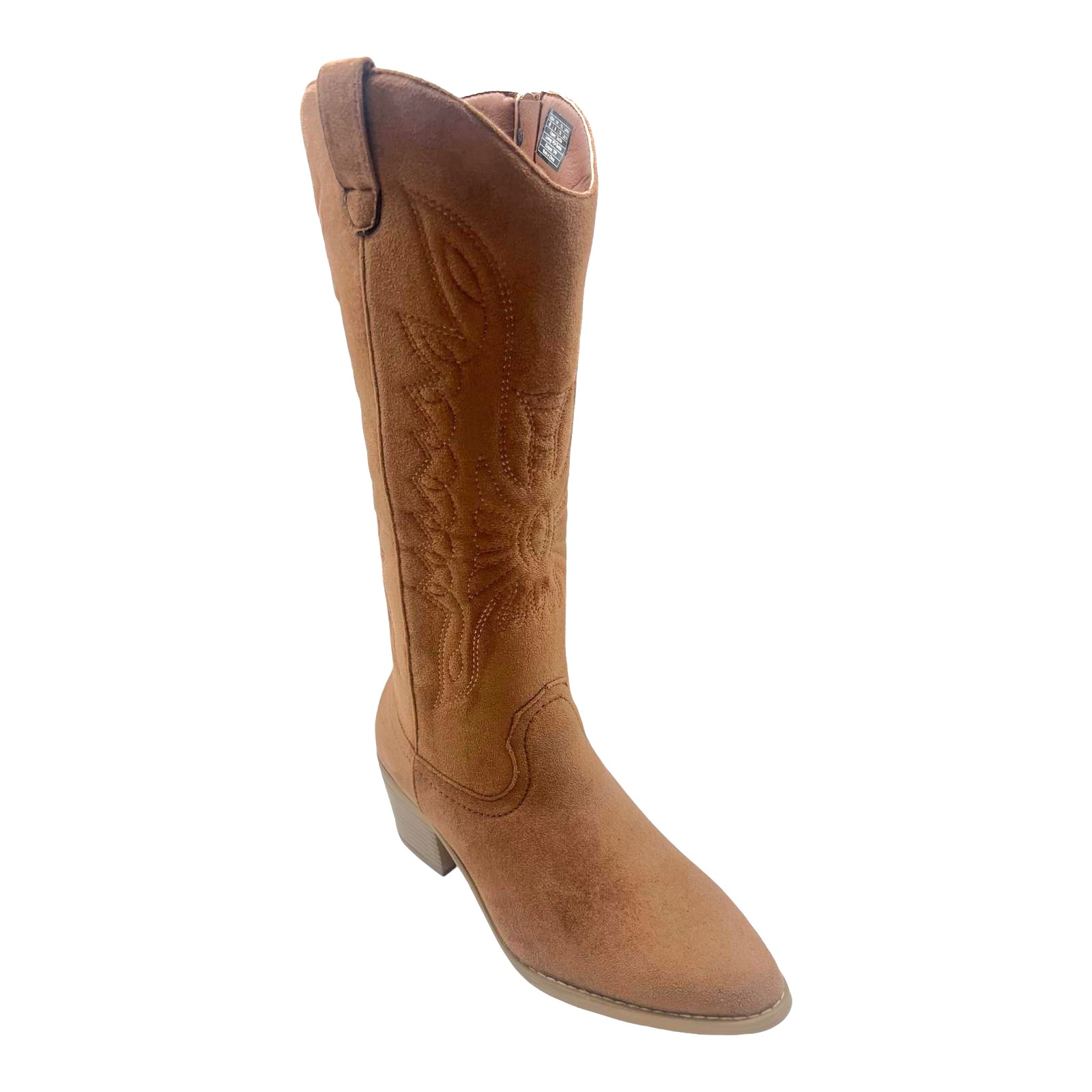 LADIES WOMENS WESTERN MID CALF FAUX SUEDE ZIP UP POINTY COWBOY BOOTS SHOES SIZE - Picture 16 of 26
