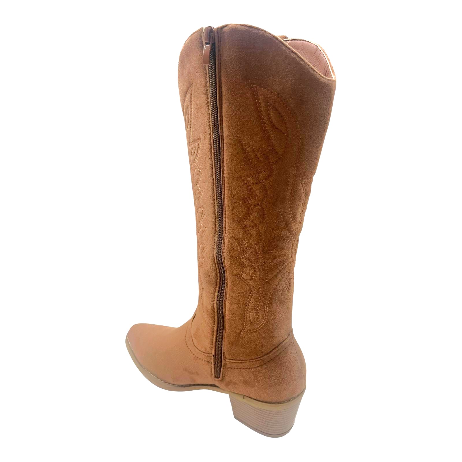 LADIES WOMENS WESTERN MID CALF FAUX SUEDE ZIP UP POINTY COWBOY BOOTS SHOES SIZE - Picture 18 of 26