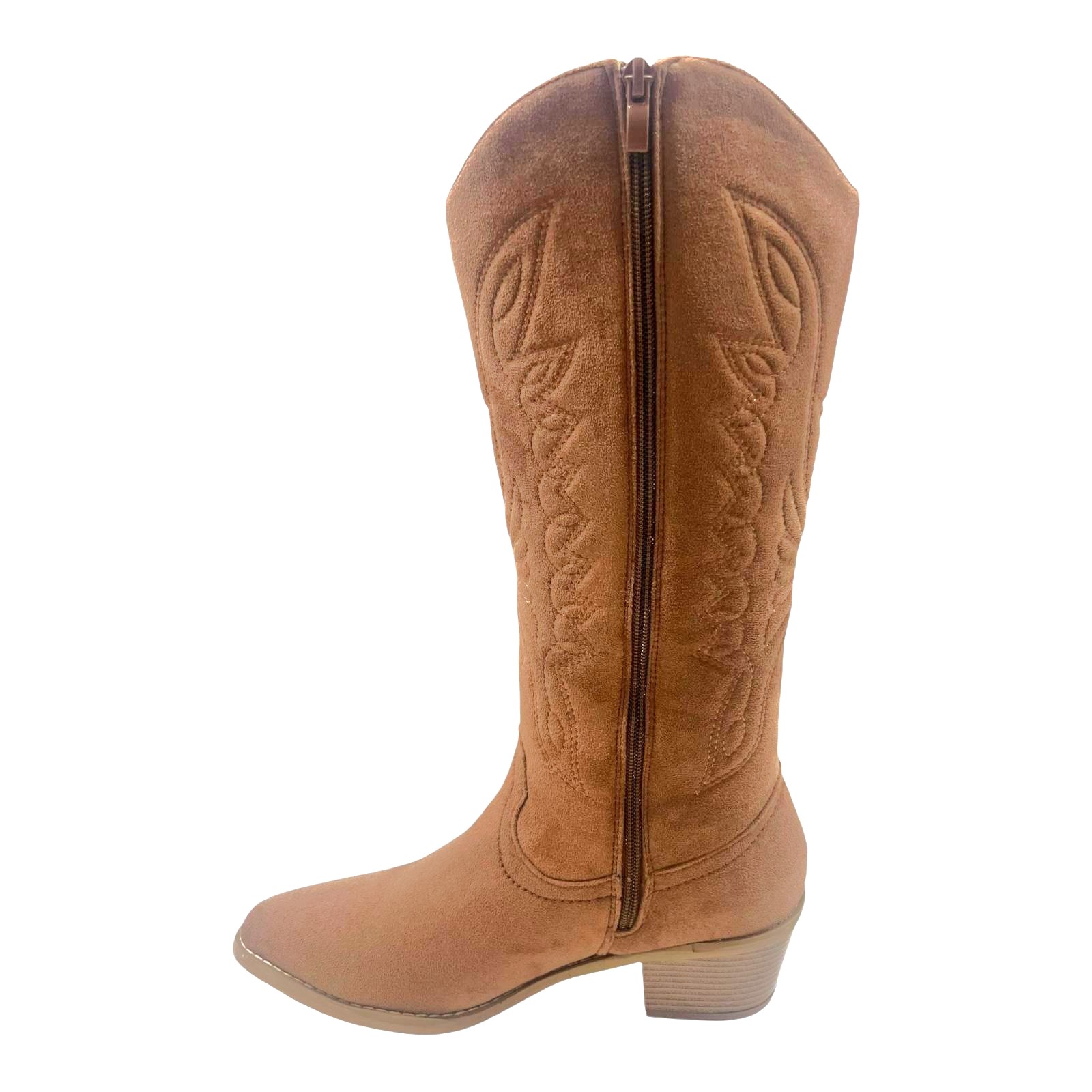 LADIES WOMENS WESTERN MID CALF FAUX SUEDE ZIP UP POINTY COWBOY BOOTS SHOES SIZE - Picture 19 of 26