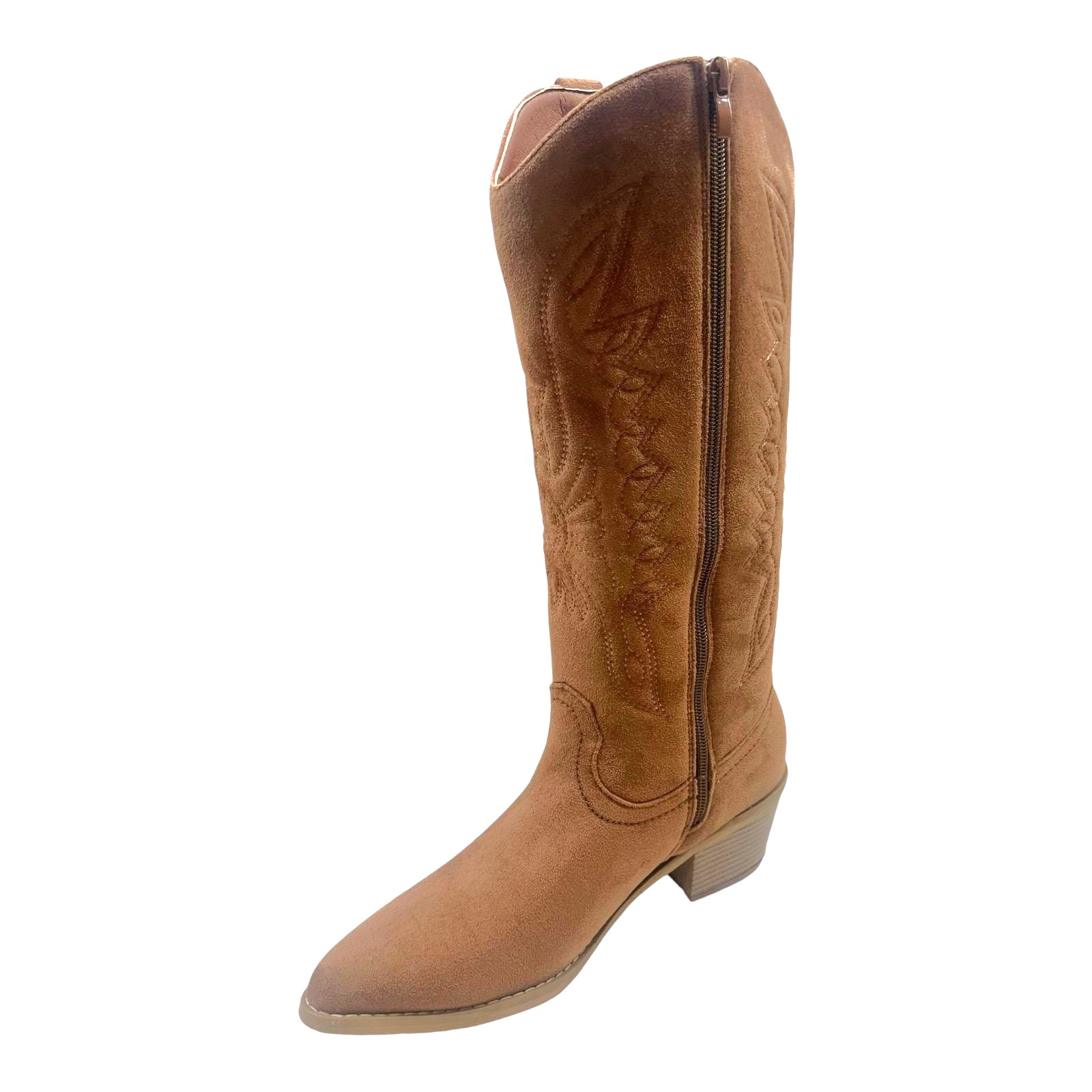 LADIES WOMENS WESTERN MID CALF FAUX SUEDE ZIP UP POINTY COWBOY BOOTS SHOES SIZE - Picture 20 of 26