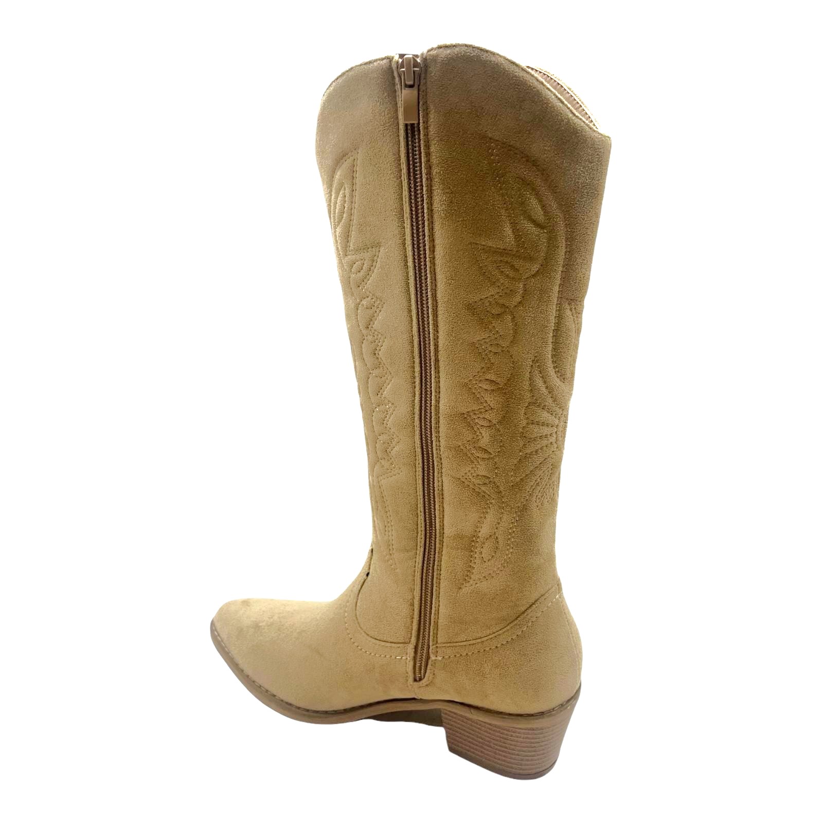 LADIES WOMENS WESTERN MID CALF FAUX SUEDE ZIP UP POINTY COWBOY BOOTS SHOES SIZE - Picture 24 of 26