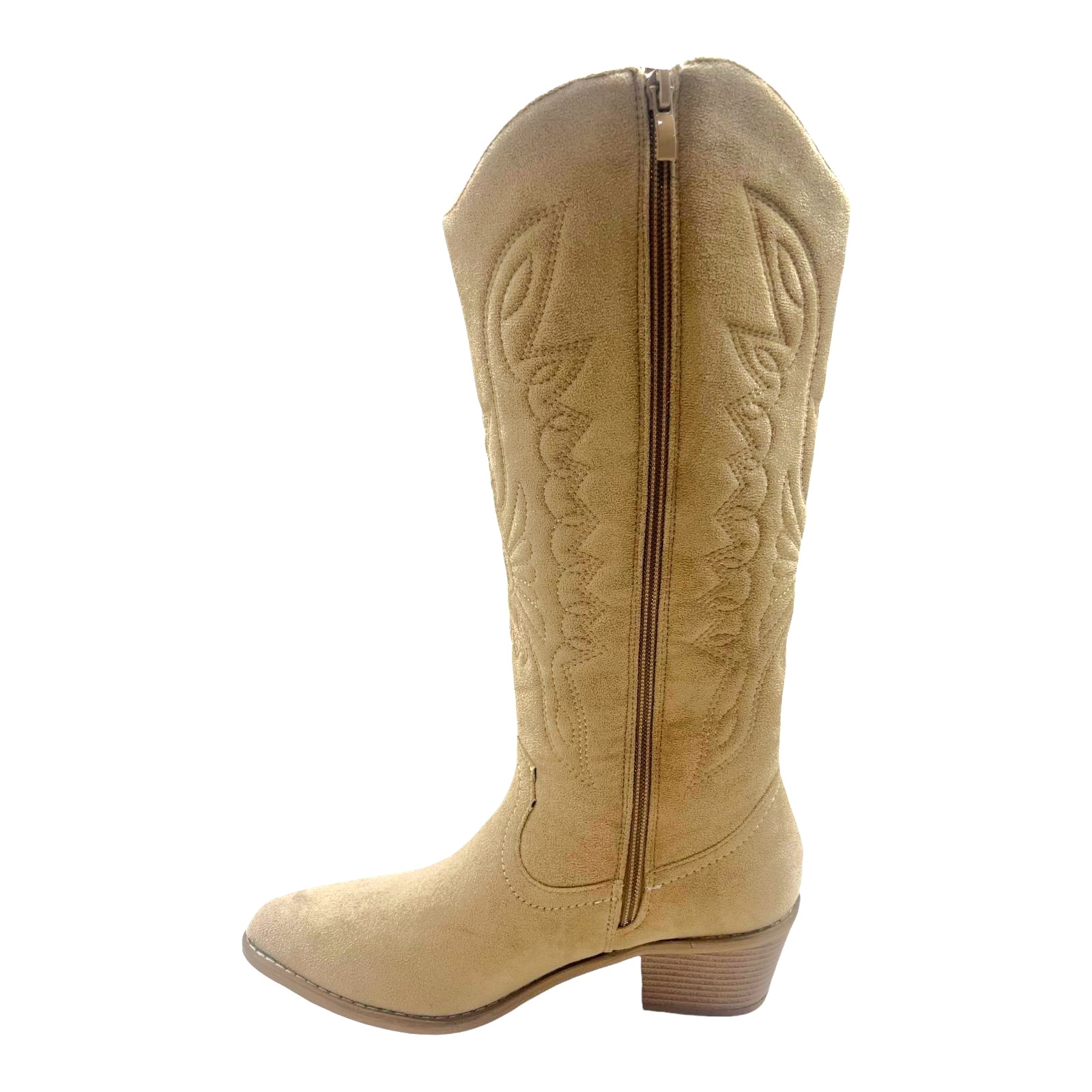LADIES WOMENS WESTERN MID CALF FAUX SUEDE ZIP UP POINTY COWBOY BOOTS SHOES SIZE - Picture 25 of 26