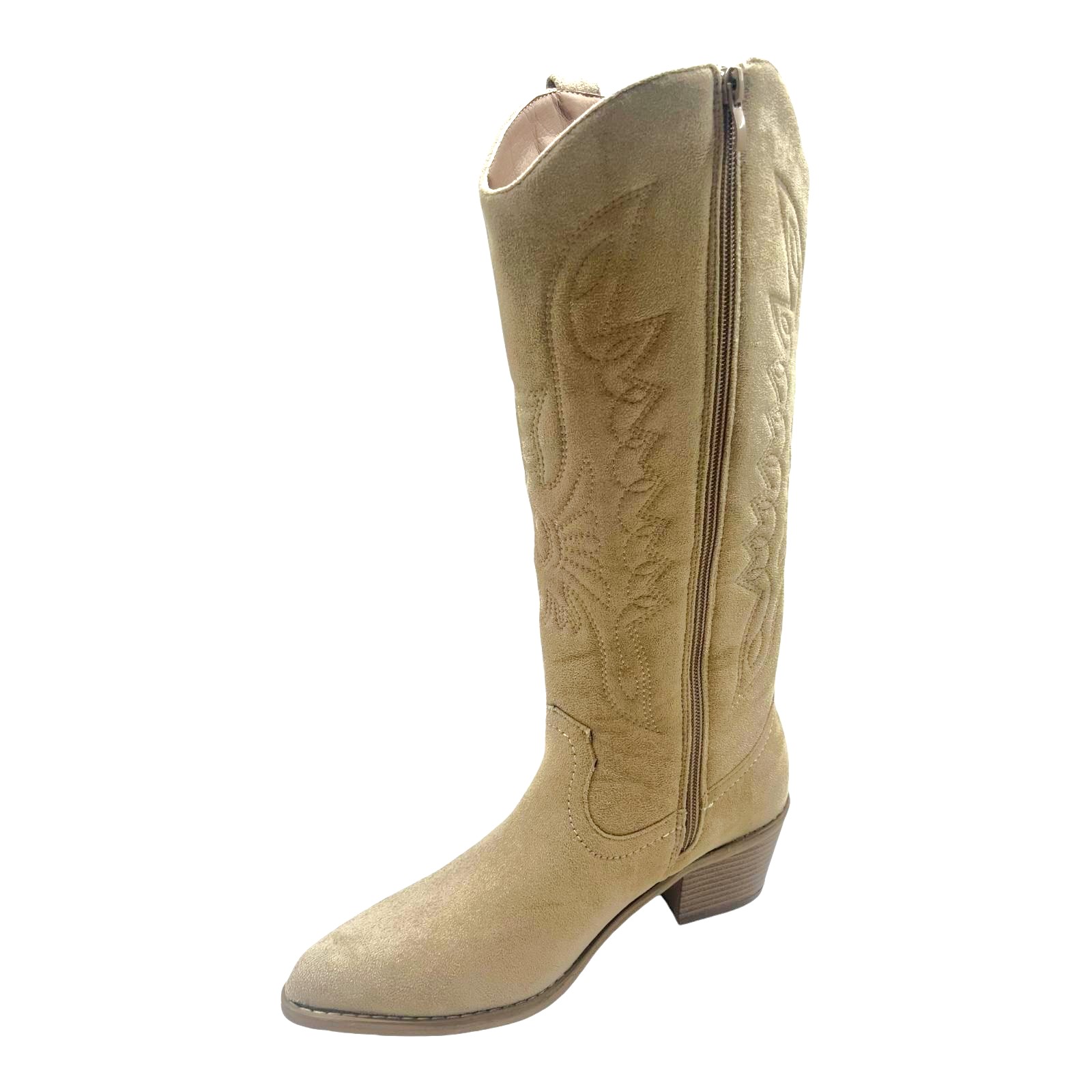 LADIES WOMENS WESTERN MID CALF FAUX SUEDE ZIP UP POINTY COWBOY BOOTS SHOES SIZE - Picture 26 of 26