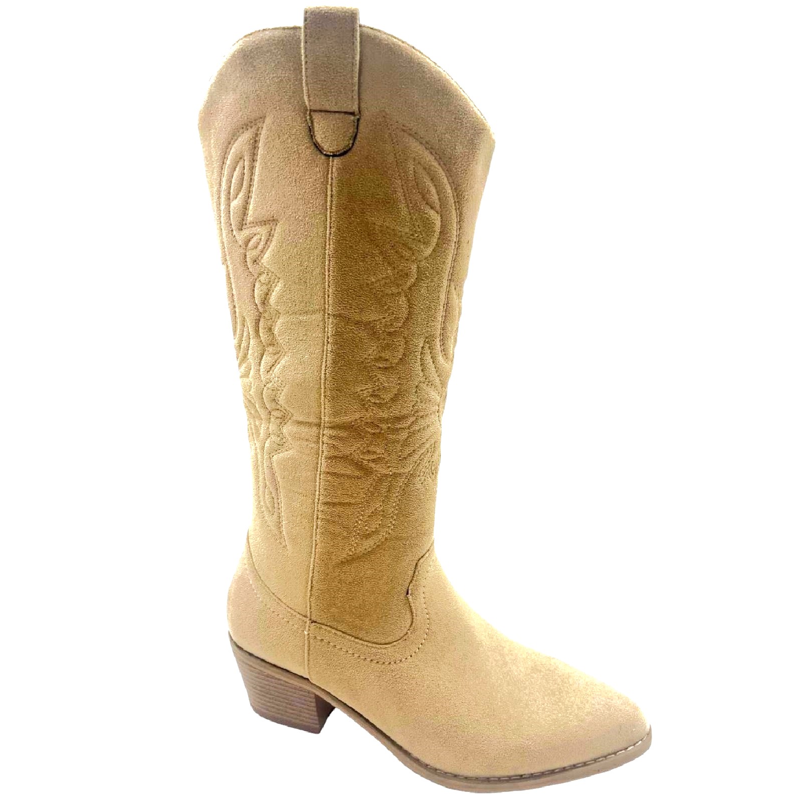LADIES WOMENS WESTERN MID CALF FAUX SUEDE ZIP UP POINTY COWBOY BOOTS SHOES SIZE