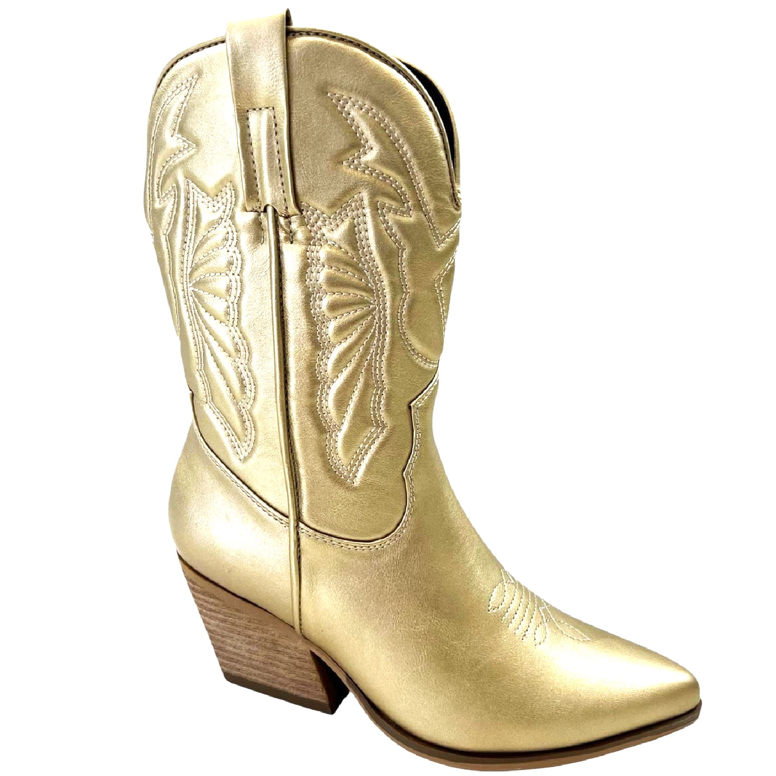 LADIES WOMENS ANKLE COWBOY WESTERN ZIP POINTY ZIP GOLD CASUAL SHOES BOOTS SIZE