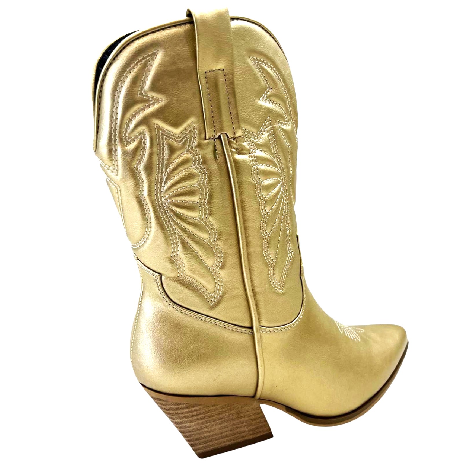 DONNA LINEA DONNA STIVALETTI COWBOY WESTERN ZIP A PUNTA ORO SCARPE CASUAL MISURA - Foto 3 di 6