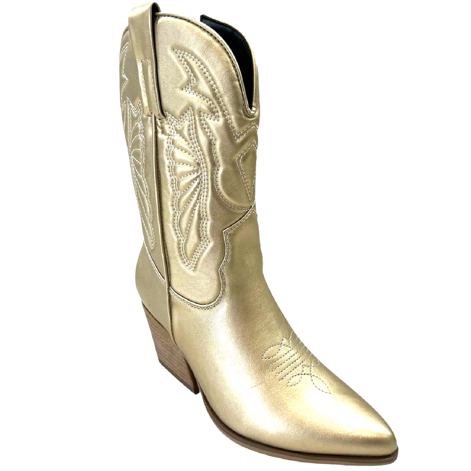 DONNA LINEA DONNA STIVALETTI COWBOY WESTERN ZIP A PUNTA ORO SCARPE CASUAL MISURA - Foto 4 di 6