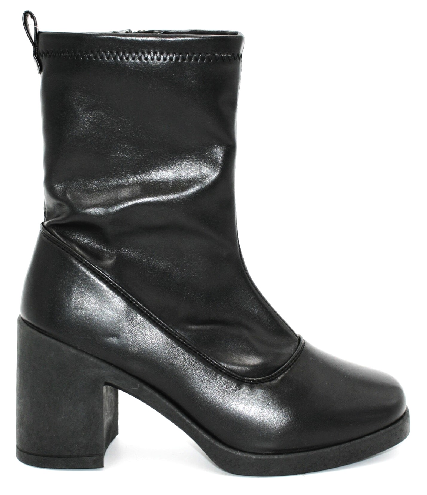 LADIES WOMENS ANKLE WINTER CHUNKY BLOCK HIGH HEEL ZIP STRETCH SHOES BOOTS SIZE - Picture 3 of 3