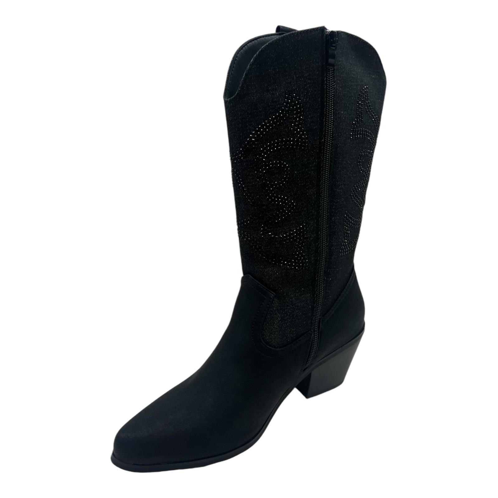 LADIES WOMENS WESTERN MID CALF FAUX SUEDE ZIP UP POINTY COWBOY BOOTS SHOES SIZE - Picture 7 of 26