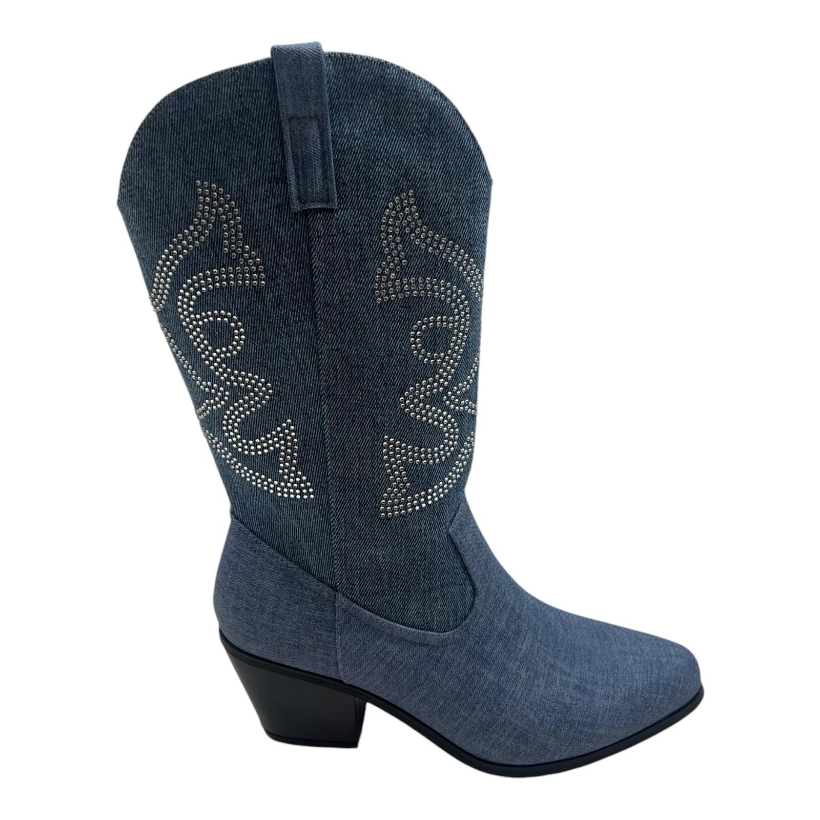 LADIES WOMENS WESTERN MID CALF FAUX SUEDE ZIP UP POINTY COWBOY BOOTS SHOES SIZE - Picture 9 of 26